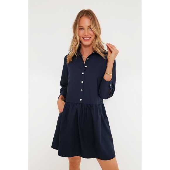 Tuckernuck Midnight Navy Blue Hayes Shirt Dress sz L Large Mini Length NWOT - Picture 8 of 8